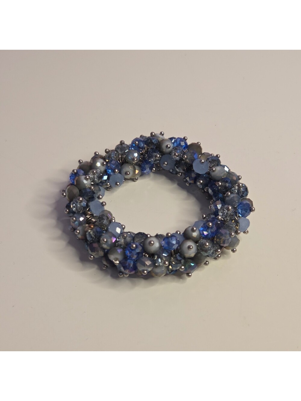 Navy Silver Blue Stretchy Crystal Beaded Bracelet Y2K Glam McBling